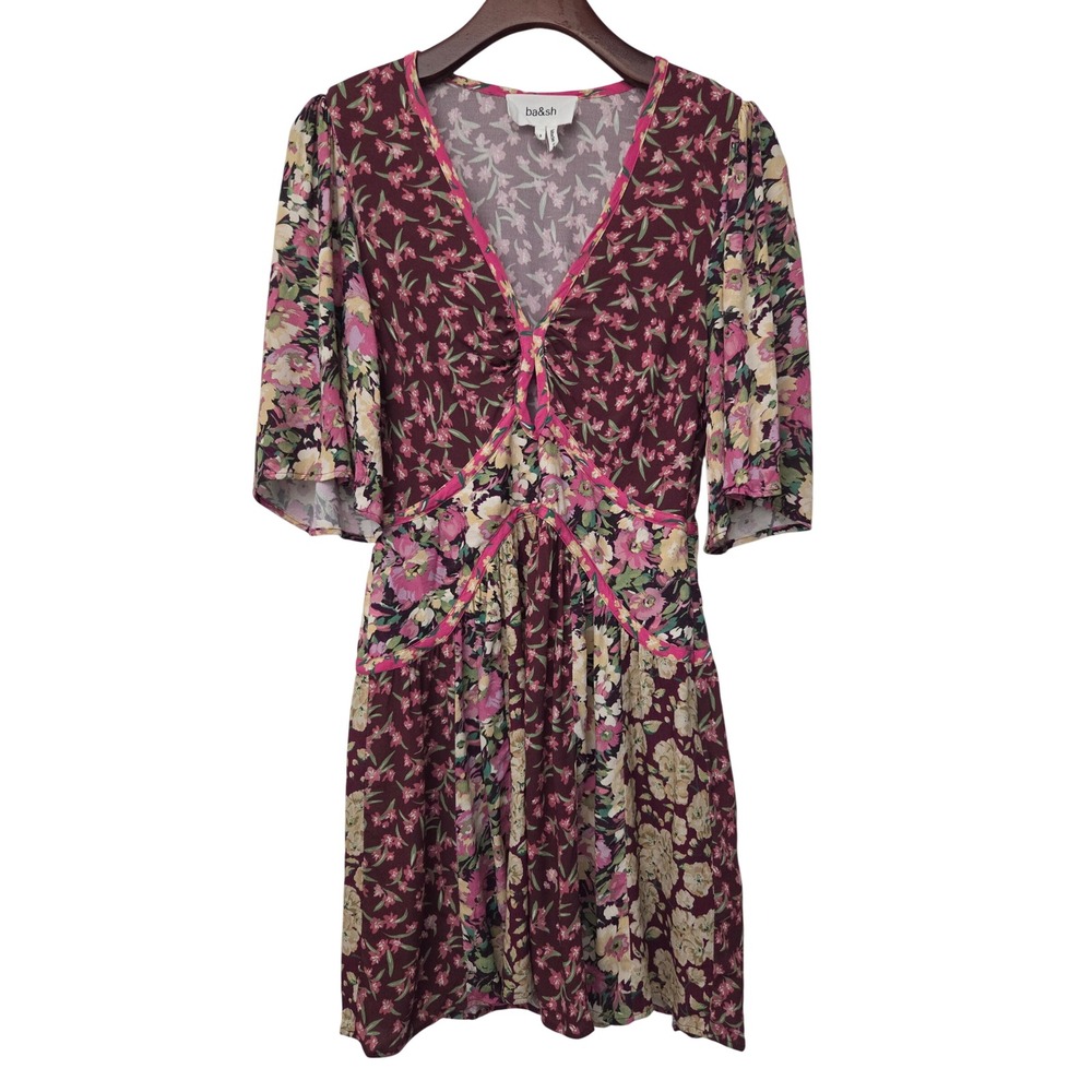 ba&sh Indira Floral V-Neck Mini Dress Women 4 Bordeaux 1H25INDR